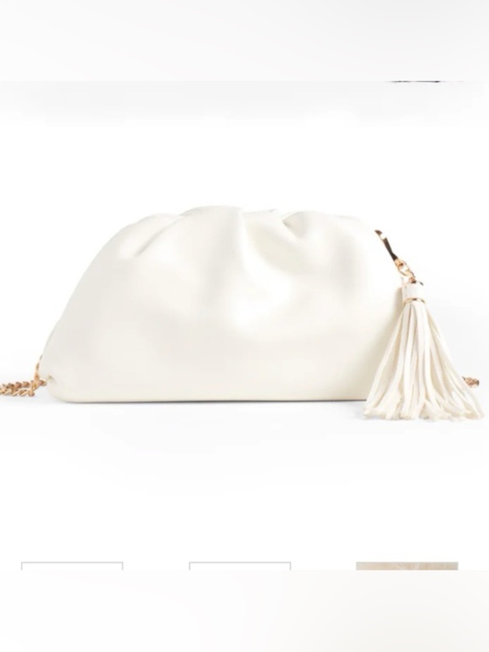 NEW Understated Leather Crescent Clutch Vegan Leather Handbag Gold Chain Cream